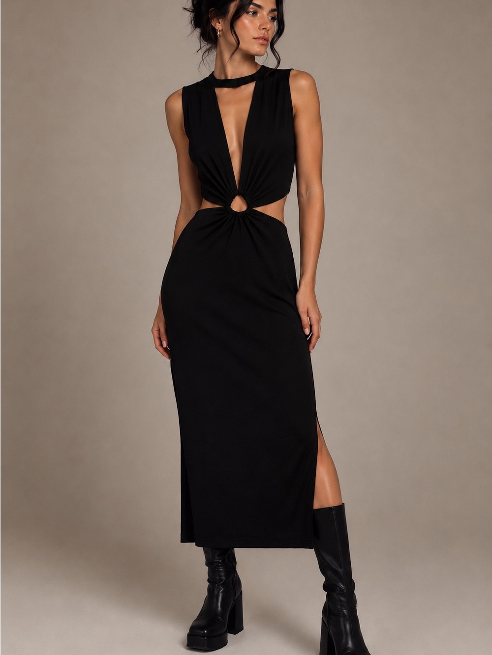Red by BKE Black Cutout Maxi Dress High Neck Size Small NWT
